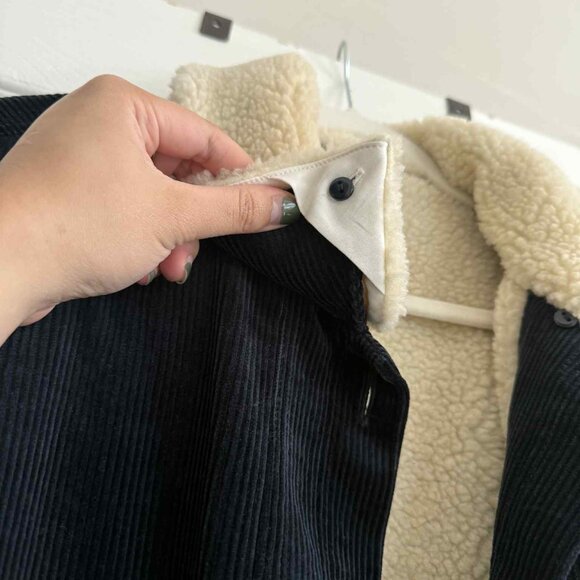 Sezane Will Jacket Navy Faux Sheepskin Collar - Size XL - Picture 1 of 9